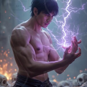 Discover AI-generated elemental mage art handsome male fire, ice, lightning, and earth mages wielding raw magical power in stunning fantasy battle scenes. UHD digital art.