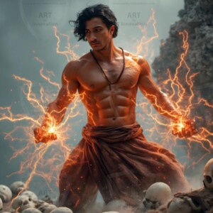 Discover AI-generated elemental mage art handsome male fire, ice, lightning, and earth mages wielding raw magical power in stunning fantasy battle scenes. UHD digital art.