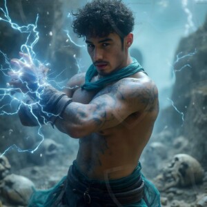 Discover AI-generated elemental mage art handsome male fire, ice, lightning, and earth mages wielding raw magical power in stunning fantasy battle scenes. UHD digital art.