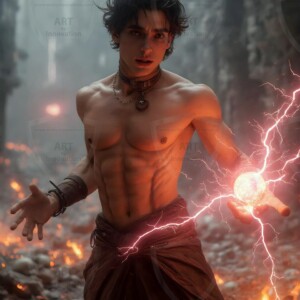 Discover AI-generated elemental mage art handsome male fire, ice, lightning, and earth mages wielding raw magical power in stunning fantasy battle scenes. UHD digital art.