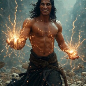 Discover AI-generated elemental mage art handsome male fire, ice, lightning, and earth mages wielding raw magical power in stunning fantasy battle scenes. UHD digital art.