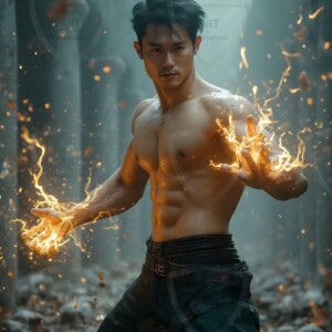 Discover AI-generated elemental mage art handsome male fire, ice, lightning, and earth mages wielding raw magical power in stunning fantasy battle scenes. UHD digital art.