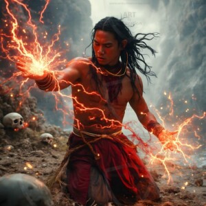 Discover AI-generated elemental mage art handsome male fire, ice, lightning, and earth mages wielding raw magical power in stunning fantasy battle scenes. UHD digital art.