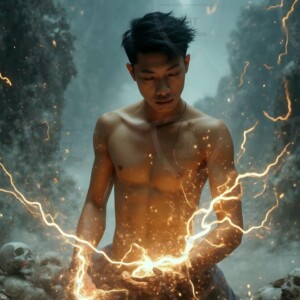 Discover AI-generated elemental mage art handsome male fire, ice, lightning, and earth mages wielding raw magical power in stunning fantasy battle scenes. UHD digital art.