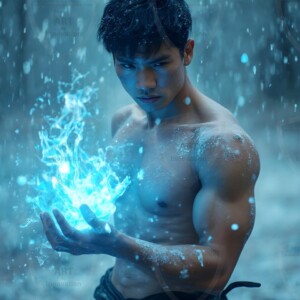 Discover AI-generated elemental mage art handsome male fire, ice, lightning, and earth mages wielding raw magical power in stunning fantasy battle scenes. UHD digital art.