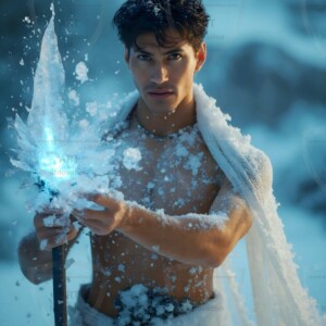 Discover AI-generated elemental mage art handsome male fire, ice, lightning, and earth mages wielding raw magical power in stunning fantasy battle scenes. UHD digital art.
