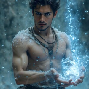 Discover AI-generated elemental mage art handsome male fire, ice, lightning, and earth mages wielding raw magical power in stunning fantasy battle scenes. UHD digital art.