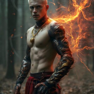 Discover AI-generated elemental mage art handsome male fire, ice, lightning, and earth mages wielding raw magical power in stunning fantasy battle scenes. UHD digital art.