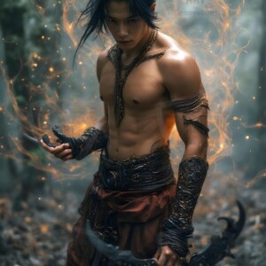 Discover AI-generated elemental mage art handsome male fire, ice, lightning, and earth mages wielding raw magical power in stunning fantasy battle scenes. UHD digital art.