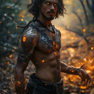 Discover AI-generated elemental mage art handsome male fire, ice, lightning, and earth mages wielding raw magical power in stunning fantasy battle scenes. UHD digital art.