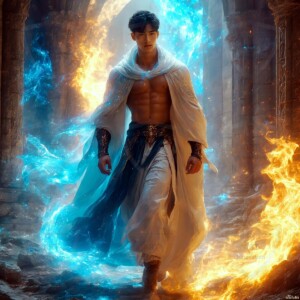 Discover AI-generated elemental mage art — handsome male fire, ice, lightning, and earth mages wielding raw magical power in stunning fantasy battle scenes. UHD digital art.