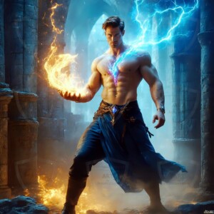 Discover AI-generated elemental mage art — handsome male fire, ice, lightning, and earth mages wielding raw magical power in stunning fantasy battle scenes. UHD digital art.