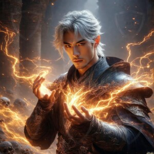 Discover AI-generated elemental mage art — handsome male fire, ice, lightning, and earth mages wielding raw magical power in stunning fantasy battle scenes. UHD digital art.