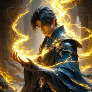 Discover AI-generated elemental mage art — handsome male fire, ice, lightning, and earth mages wielding raw magical power in stunning fantasy battle scenes. UHD digital art.