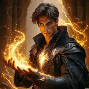 Discover AI-generated elemental mage art — handsome male fire, ice, lightning, and earth mages wielding raw magical power in stunning fantasy battle scenes. UHD digital art.