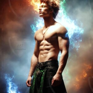 Discover AI-generated elemental mage art — handsome male fire, ice, lightning, and earth mages wielding raw magical power in stunning fantasy battle scenes. UHD digital art.