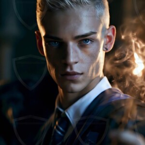 Explore AI-generated House Ravenclaw art handsome shirtless wizards from the raven house of Hogwarts summoning massive protective ravens. Fantasy wizard school digital art.