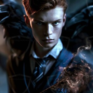 Explore AI-generated House Ravenclaw art handsome shirtless wizards from the raven house of Hogwarts summoning massive protective ravens. Fantasy wizard school digital art.