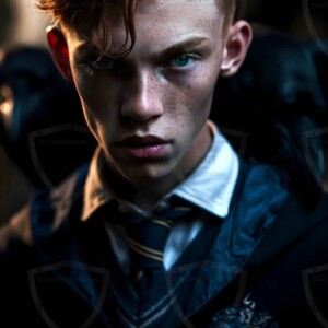 Explore AI-generated House Ravenclaw art handsome shirtless wizards from the raven house of Hogwarts summoning massive protective ravens. Fantasy wizard school digital art.