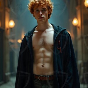 Explore AI-generated House Ravenclaw art handsome shirtless wizards from the raven house of Hogwarts summoning massive protective ravens. Fantasy wizard school digital art.
