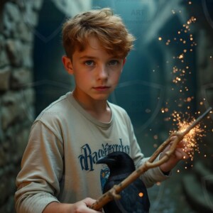 Explore AI-generated House Ravenclaw art handsome shirtless wizards from the raven house of Hogwarts summoning massive protective ravens. Fantasy wizard school digital art.