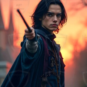 Explore AI-generated House Ravenclaw art handsome shirtless wizards from the raven house of Hogwarts summoning massive protective ravens. Fantasy wizard school digital art.