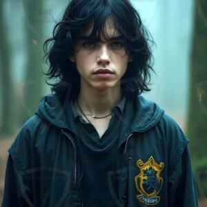 Explore AI-generated House Ravenclaw art handsome shirtless wizards from the raven house of Hogwarts summoning massive protective ravens. Fantasy wizard school digital art.