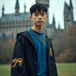 Explore AI-generated House Ravenclaw art handsome shirtless wizards from the raven house of Hogwarts summoning massive protective ravens. Fantasy wizard school digital art.