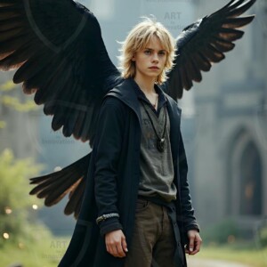 Explore AI-generated House Ravenclaw art handsome shirtless wizards from the raven house of Hogwarts summoning massive protective ravens. Fantasy wizard school digital art.