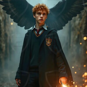 Explore AI-generated House Ravenclaw art handsome shirtless wizards from the raven house of Hogwarts summoning massive protective ravens. Fantasy wizard school digital art.
