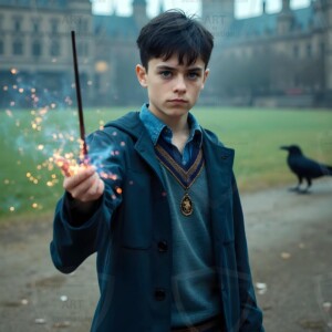 Explore AI-generated House Ravenclaw art handsome shirtless wizards from the raven house of Hogwarts summoning massive protective ravens. Fantasy wizard school digital art.