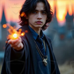 Explore AI-generated House Ravenclaw art handsome shirtless wizards from the raven house of Hogwarts summoning massive protective ravens. Fantasy wizard school digital art.