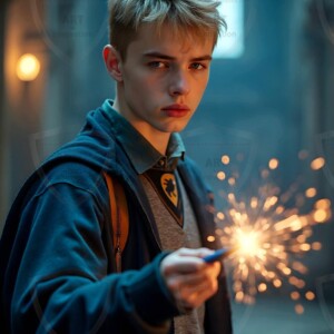 Explore AI-generated House Ravenclaw art handsome shirtless wizards from the raven house of Hogwarts summoning massive protective ravens. Fantasy wizard school digital art.