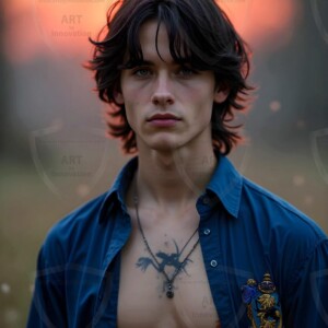 Explore AI-generated House Ravenclaw art handsome shirtless wizards from the raven house of Hogwarts summoning massive protective ravens. Fantasy wizard school digital art.