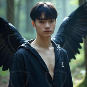 Explore AI-generated House Ravenclaw art handsome shirtless wizards from the raven house of Hogwarts summoning massive protective ravens. Fantasy wizard school digital art.