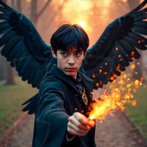Explore AI-generated House Ravenclaw art handsome shirtless wizards from the raven house of Hogwarts summoning massive protective ravens. Fantasy wizard school digital art.