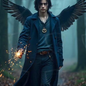 Explore AI-generated House Ravenclaw art handsome shirtless wizards from the raven house of Hogwarts summoning massive protective ravens. Fantasy wizard school digital art.