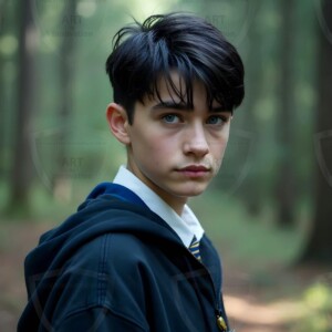 Explore AI-generated House Ravenclaw art handsome shirtless wizards from the raven house of Hogwarts summoning massive protective ravens. Fantasy wizard school digital art.