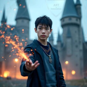 Explore AI-generated House Ravenclaw art handsome shirtless wizards from the raven house of Hogwarts summoning massive protective ravens. Fantasy wizard school digital art.