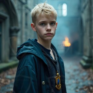 Explore AI-generated House Ravenclaw art handsome shirtless wizards from the raven house of Hogwarts summoning massive protective ravens. Fantasy wizard school digital art.