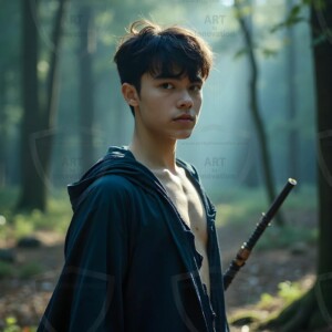 Explore AI-generated House Ravenclaw art handsome shirtless wizards from the raven house of Hogwarts summoning massive protective ravens. Fantasy wizard school digital art.