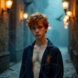 Explore AI-generated House Ravenclaw art — handsome shirtless wizards from the raven house of Hogwarts summoning massive protective ravens. Fantasy wizard school digital art.