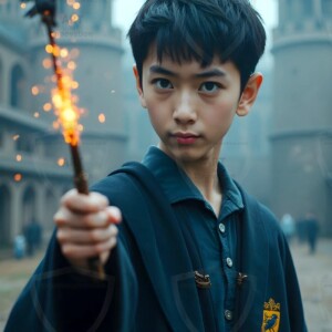 Explore AI-generated House Ravenclaw art handsome shirtless wizards from the raven house of Hogwarts summoning massive protective ravens. Fantasy wizard school digital art.