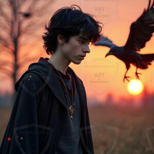 Explore AI-generated House Ravenclaw art handsome shirtless wizards from the raven house of Hogwarts summoning massive protective ravens. Fantasy wizard school digital art.