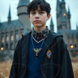 Explore AI-generated House Ravenclaw art handsome shirtless wizards from the raven house of Hogwarts summoning massive protective ravens. Fantasy wizard school digital art.