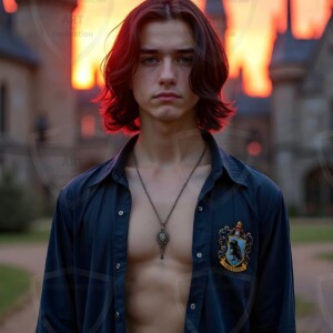 Explore AI-generated House Ravenclaw art handsome shirtless wizards from the raven house of Hogwarts summoning massive protective ravens. Fantasy wizard school digital art.
