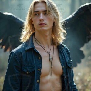 Explore AI-generated House Ravenclaw art handsome shirtless wizards from the raven house of Hogwarts summoning massive protective ravens. Fantasy wizard school digital art.