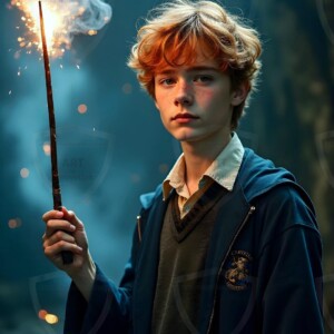 Explore AI-generated House Ravenclaw art handsome shirtless wizards from the raven house of Hogwarts summoning massive protective ravens. Fantasy wizard school digital art.