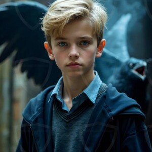 Explore AI-generated House Ravenclaw art handsome shirtless wizards from the raven house of Hogwarts summoning massive protective ravens. Fantasy wizard school digital art.