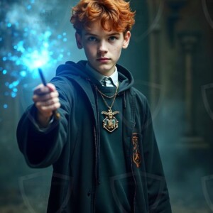 Explore AI-generated House Ravenclaw art handsome shirtless wizards from the raven house of Hogwarts summoning massive protective ravens. Fantasy wizard school digital art.